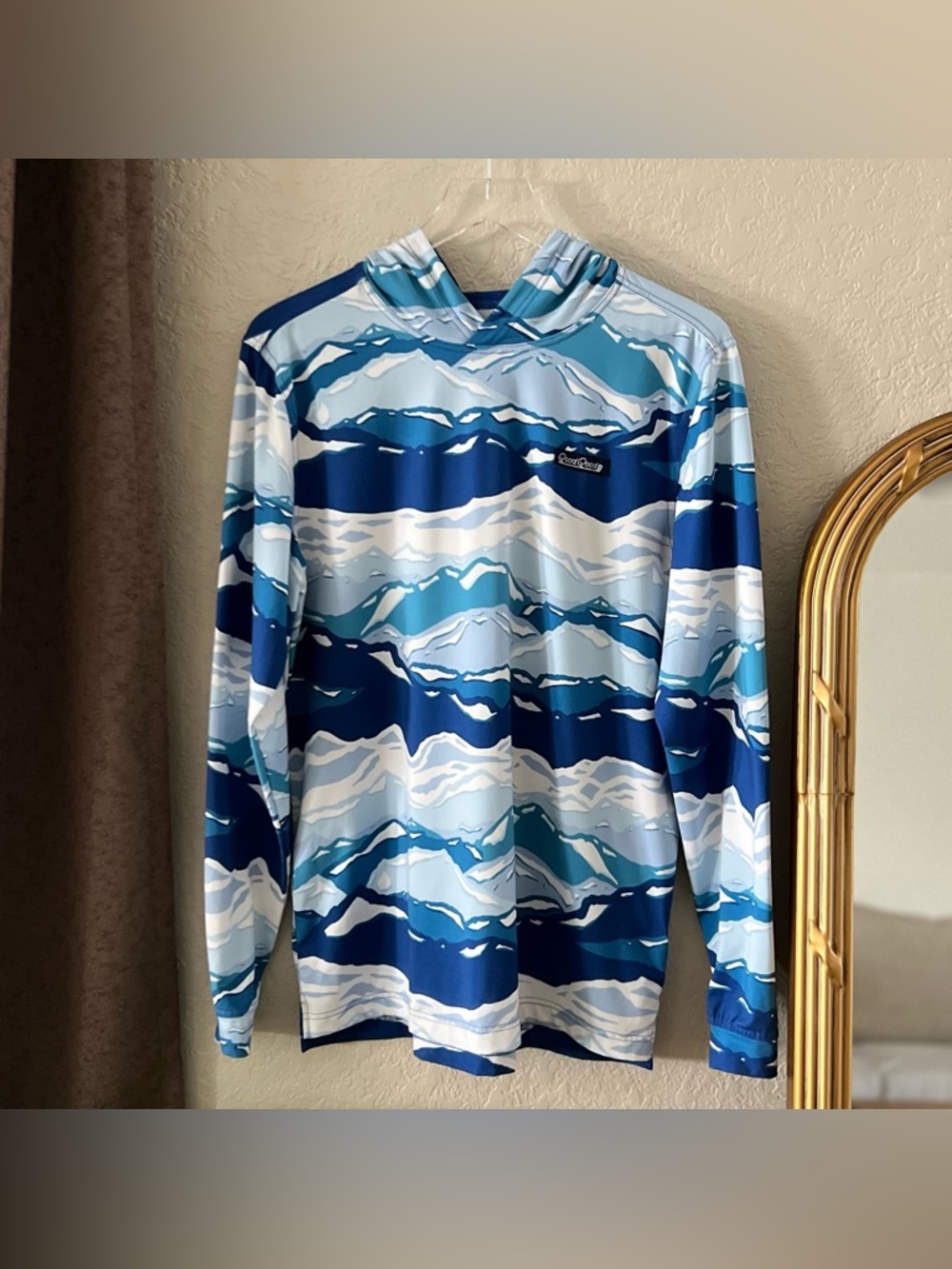 Good Good Golf Men’s Long Sleeve Hooded Shirt Blue Snow Mountains Size Small